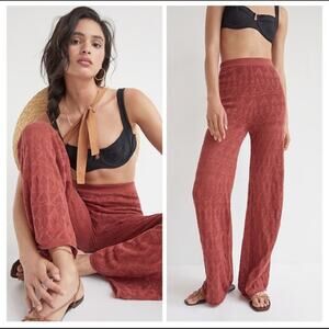 NWT Flat White Anthropologie Pointelle Wide Leg Highrise Pants in Burnt Orange